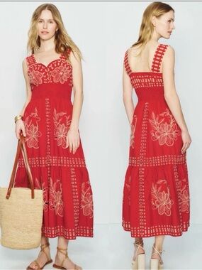 Rails Anthropologie Fawn Sweetheart Embroidered Eyelet Midi Dress size XL.